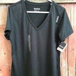 Women’s Black Reebok Athletic V-neck Tee, L-XL